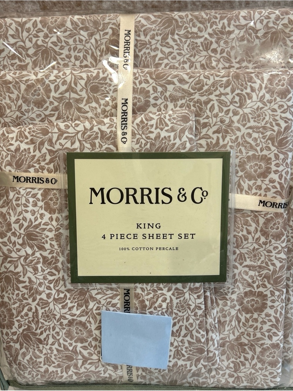 William MORRIS & CO. King Sheet Set Mallow 100% Cotton Percale Plum 4pcs - NIP